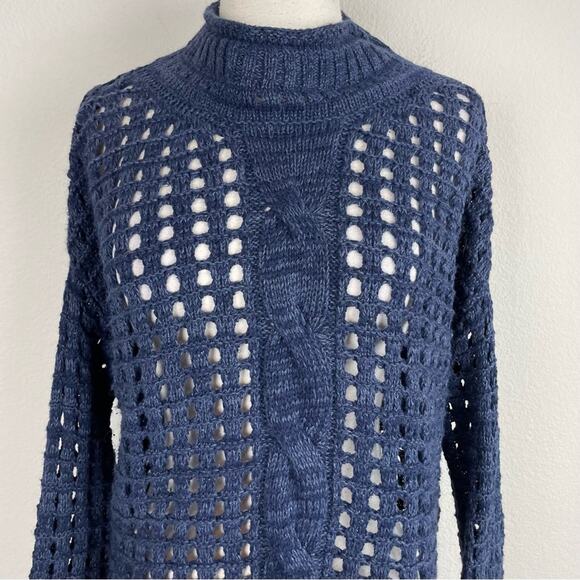 Free People Navy Open Knit Mock Neck Sweater XS - Picture 2 of 6